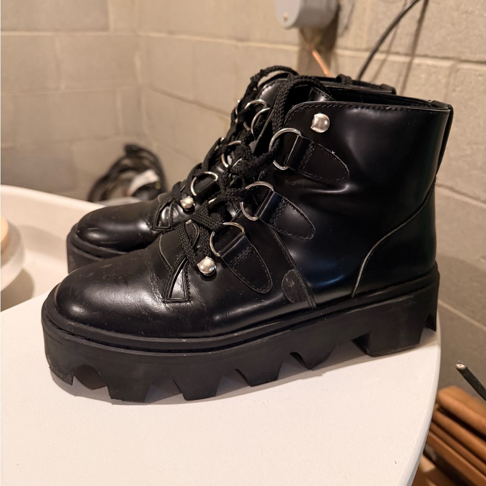 Underground Black Chunky Lace Up Boots